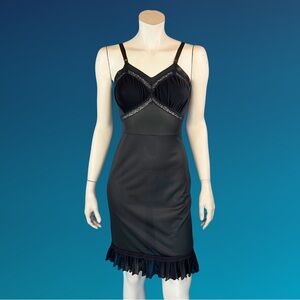 60s BOMBSHELL Black Nylon and Lace Dress Slip / XS XXS